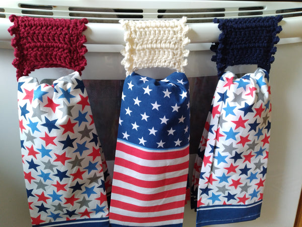 4th of July Towel Hangers- Classic Americana Claret, Cream, and Navy Trio